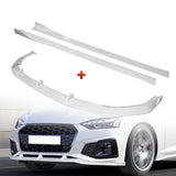 For 2020-2022 Audi A4 S4 B10 S-Line Painted White Front Bumper Body Spoiler Lip + 86" x 4" Universal Painted White Side Skirt Extension Rocker Splitters Lip 9pcs