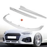 For 2020-2022 Audi A4 S4 B10 S-Line Painted White Front Bumper Body Spoiler Lip + 31"x4" Universal Painted White Side Skirt Rocker Splitters Diffuser Winglet Wind  5pcs