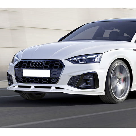 For 2020-2022 Audi A4 S4 B10 S-Line Painted White Front Bumper Body Spoiler Lip + 31"x4" Universal Painted White Side Skirt Rocker Splitters Diffuser Winglet Wind  5pcs