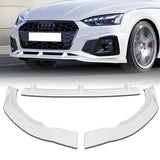 For 2020-2022 Audi A4 S4 B10 S-Line Painted White Front Bumper Body Spoiler Lip + 31"x4" Universal Painted White Side Skirt Rocker Splitters Diffuser Winglet Wind  5pcs