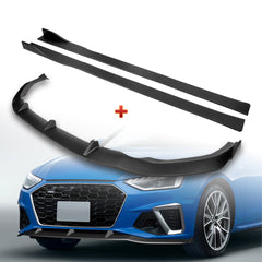 For 2020-2022 Audi A4 S4 B10 S-Line Matt Black Front Bumper Spoiler Splitter Lip + 86" x 4" Universal Black Side Skirt Extension Rocker Splitters Diffuser Lip  9pcs