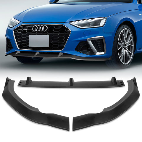 For 2020-2022 Audi A4 S4 B10 S-Line Matt Black Front Bumper Spoiler Splitter Lip + 86" x 4" Universal Black Side Skirt Extension Rocker Splitters Diffuser Lip  9pcs