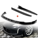 For 2013-2020 Nissan 370Z GT-Style Painted Black Front Bumper Body Spoiler Lip + 31"x4" Universal Painted Black Side Skirt Rocker Splitters Diffuser Winglet Wind   5pcs
