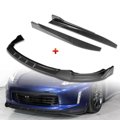 For 2013-2020 Nissan 370Z GT-Style Carbon Painted Front Bumper Body Spoiler Lip + 31"x4" Universal Carbon Style Side Skirt Rocker Splitters Diffuser Winglet Wind  5pcs