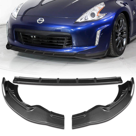 For 2013-2020 Nissan 370Z GT-Style Carbon Painted Front Bumper Body Spoiler Lip + 31"x4" Universal Carbon Style Side Skirt Rocker Splitters Diffuser Winglet Wind  5pcs