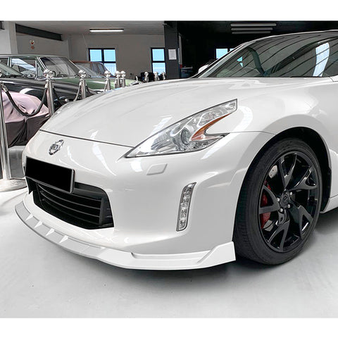 For 2013-2020 Nissan 370Z GT-Style Painted White Front Bumper Body Spoiler Lip + 86" x 4" Universal Painted White Side Skirt Extension Rocker Splitters Lip 9pcs
