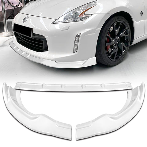 For 2013-2020 Nissan 370Z GT-Style Painted White Front Bumper Body Spoiler Lip + 31"x4" Universal Painted White Side Skirt Rocker Splitters Diffuser Winglet Wind  5pcs