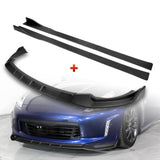 For 2013-2020 Nissan 370Z GT-Style Carbon Painted Front Bumper Body Spoiler Lip + 59" x 4" Universal Carbon Look Side Skirt Extension Rocker Splitters Lip 9pcs