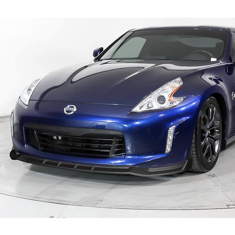 For 2013-2020 Nissan 370Z GT-Style Carbon Painted Front Bumper Body Spoiler Lip + 59" x 4" Universal Carbon Look Side Skirt Extension Rocker Splitters Lip 9pcs