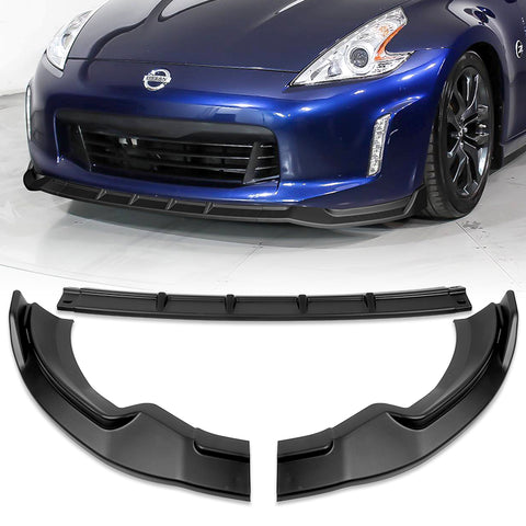 For 2013-2020 Nissan 370Z GT-Style Carbon Painted Front Bumper Body Spoiler Lip + 59" x 4" Universal Carbon Look Side Skirt Extension Rocker Splitters Lip 9pcs
