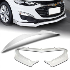 For 2019-2021 Chevrolet Malibu Painted White Front Bumper Body Kit Spoiler Lip  3pcs + For 2016-2024 Chevy Malibu W-Power Pearl White V-Style Trunk Lid Spoiler Wing