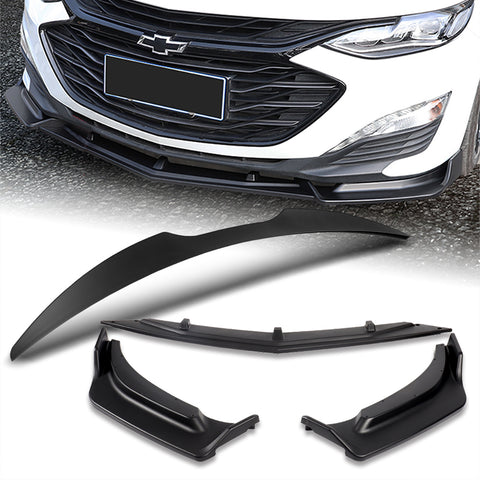 For 2019-2021 Chevrolet Malibu Unpainted Black Front Bumper Body Kit Lip 3pcs + For 2016-2024 Chevy Malibu W-Power Unpainted Black V-Style Trunk Spoiler Wing