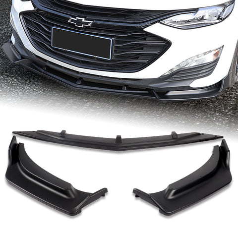For 2019-2021 Chevrolet Malibu Unpainted Black Front Bumper Body Kit Lip 3pcs + For 2016-2024 Chevy Malibu W-Power Unpainted Black V-Style Trunk Spoiler Wing