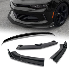 For 2016-2018 Chevy Camaro Painted Black ZL1 Style Front Bumper Body Kit Lip 3pcs + For 16-20 Chevy Camaro Factory Style 3-Piece Painted BLK ABS Rear Trunk Spoiler