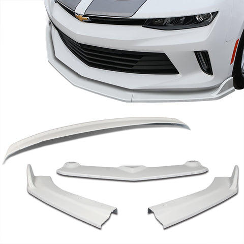 For 2016-2018 Chevy Camaro Painted White ZL1 Style Front Bumper Body Kit Lip 3pcs + For 16-20 Chevy Camaro Factory Sty 3-Piece Painted White ABS Rear Trunk Spoiler