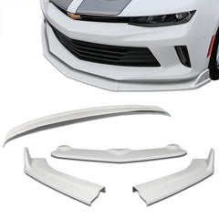 For 2016-2018 Chevy Camaro Painted White ZL1 Style Front Bumper Body Kit Lip 3pcs + For 16-20 Chevy Camaro Factory Sty 3-Piece Painted White ABS Rear Trunk Spoiler