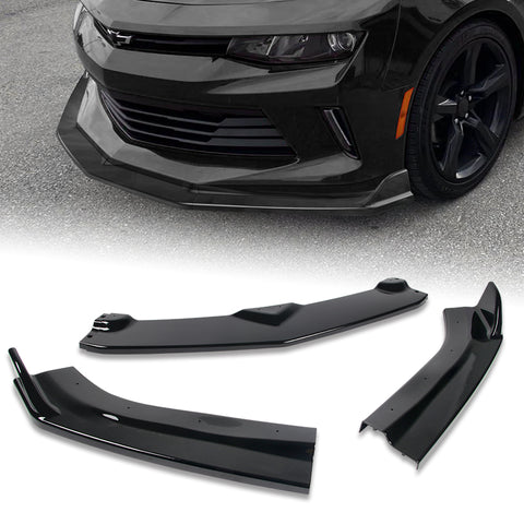 For 2016-2018 Chevy Camaro Painted Black ZL1 Style Front Bumper Body Kit Lip 3pcs + For 16-20 Chevy Camaro Factory Style 3-Piece Painted BLK ABS Rear Trunk Spoiler