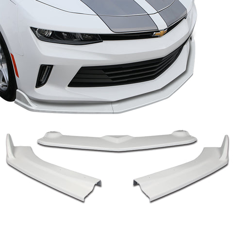 For 2016-2018 Chevy Camaro Painted White ZL1 Style Front Bumper Body Kit Lip 3pcs + For 16-20 Chevy Camaro Factory Sty 3-Piece Painted White ABS Rear Trunk Spoiler