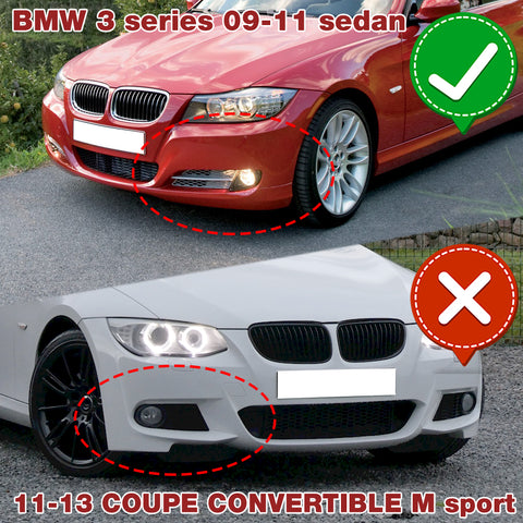 For 2009-2011 BMW E90 Sedan 3-Series Painted Black Front Bumper Body Spoiler Lip + Side Skirt Rocker Winglet Canard Diffuser Wing  (Glossy Black) 5PCS
