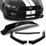 For 2018-2023 Ford Mustang Painted Black GT-Style Front Bumper Body Kit Lip 3pcs + For 2015-2023 Ford Mustang Coupe Shark Fin Matt Black Vortex Rear Roof Spoiler