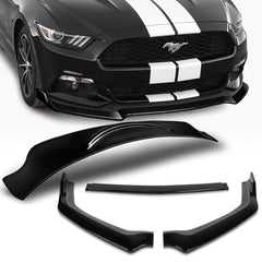 For 2018-2023 Ford Mustang Painted Black GT-Style Front Bumper Body Kit Lip 3pcs + For 2015-2023 Ford Mustang Coupe Shark Fin Matt Black Vortex Rear Roof Spoiler