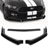 For 2018-2023 Ford Mustang Painted Black GT-Style Front Bumper Body Kit Lip 3pcs + For 2015-2023 Ford Mustang Coupe Shark Fin Matt Black Vortex Rear Roof Spoiler
