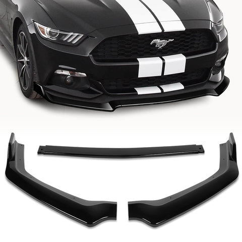 For 2018-2023 Ford Mustang Painted Black GT-Style Front Bumper Body Kit Lip 3pcs + For 2015-2023 Ford Mustang Coupe Shark Fin Matt Black Vortex Rear Roof Spoiler