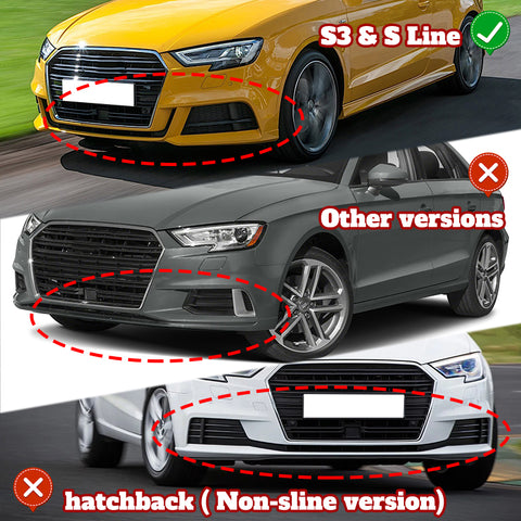 For For 17-20 Audi A3 S3 Sport Carbon Look Front Bumper Body Kit Spoiler Lip + Side Skirt Rocker Winglet Canard Diffuser Wing  Body Splitter ABS ( Carbon Style) 5PCS
