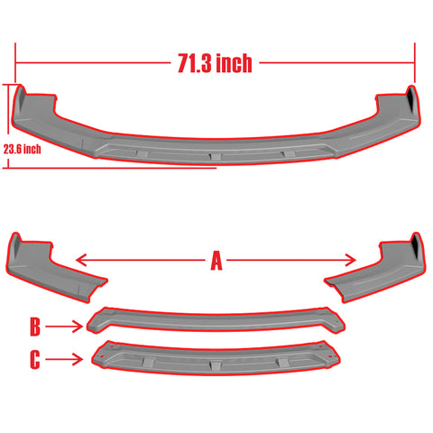 Universal Carbon Painted Configurable of up 3-Different Style Front Bumper Lip  4pieces