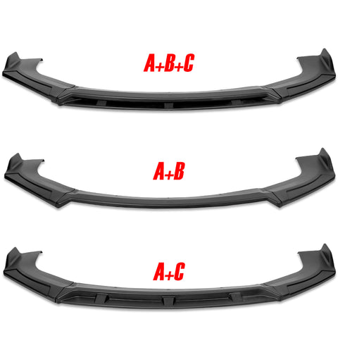 Universal Black Configurable of up 3-Different Style Front Bumper Lip Spoiler  4 pieces