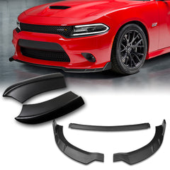 For 2015-2021 Dodge Charger RA-Style Black Front Bumper Body Spoiler Lip 3pcs + For 2015-2019 Dodge Charger SRT-Style Black Rear Bumper Lip Aprons Polyurethane 2pcs