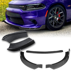 For 2015-2021 Dodge Charger RA-Style Carbon Look Front Bumper Body Spoiler Lip 3pcs + For 2015-2019 Dodge Charger SRT-Style Carbon Look Rear Bumper Lip Aprons 2pcs