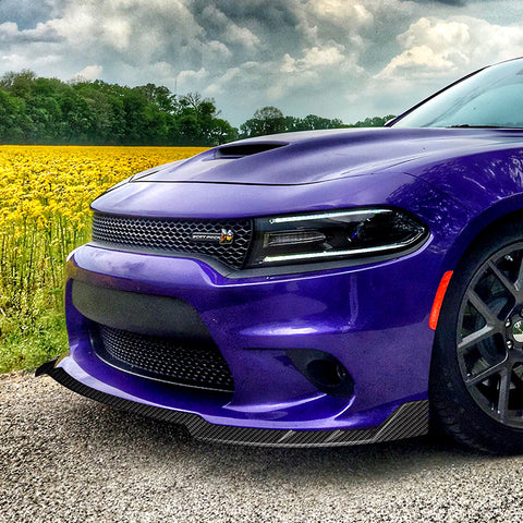 For 2015-2021 Dodge Charger RA-Style Carbon Look Front Bumper Body Spoiler Lip 3pcs + For 2015-2019 Dodge Charger SRT-Style Carbon Look Rear Bumper Lip Aprons 2pcs