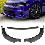 For 2015-2021 Dodge Charger RA-Style Carbon Look Front Bumper Body Spoiler Lip 3pcs + For 2015-2019 Dodge Charger SRT-Style Carbon Look Rear Bumper Lip Aprons 2pcs