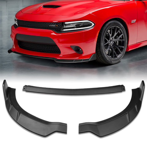 For 2015-2021 Dodge Charger RA-Style Black Front Bumper Body Spoiler Lip 3pcs + For 2015-2019 Dodge Charger SRT-Style Black Rear Bumper Lip Aprons Polyurethane 2pcs