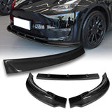 For 2020-2024 Tesla Model Y Real Carbon Fiber Front Bumper Spoiler Splitter Lip 3pcs + For 2020-2024 Tesla Model Y Carbon Fiber Rear Roof Window Visor Spoiler Wing