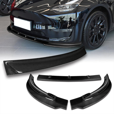 For 2020-2024 Tesla Model Y Real Carbon Fiber Front Bumper Spoiler Splitter Lip 3pcs + For 2020-2024 Tesla Model Y Carbon Fiber Rear Roof Window Visor Spoiler Wing