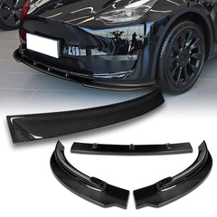 For 2020-2024 Tesla Model Y Real Carbon Fiber Front Bumper Spoiler Splitter Lip 3pcs + For 2020-2024 Tesla Model Y Carbon Fiber Rear Roof Window Visor Spoiler Wing