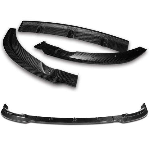 For 2020-2024 Tesla Model Y Real Carbon Fiber Front Bumper Spoiler Splitter Lip 3pcs + For 2020-2024 Tesla Model Y Carbon Fiber Rear Roof Window Visor Spoiler Wing