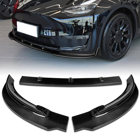 For 2020-2024 Tesla Model Y Real Carbon Fiber Front Bumper Spoiler Splitter Lip 3pcs + For 2020-2024 Tesla Model Y Carbon Fiber Rear Roof Window Visor Spoiler Wing