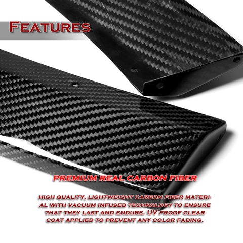 For 2018-2023 Kia Stinger GT-Line Carbon Fiber Front Bumper Splitter Spoiler Lip 3pcs + For 2018-2023 Kia Stinger GT Real Carbon Fiber Side View Mirror Covers Cap Trim 2pcs