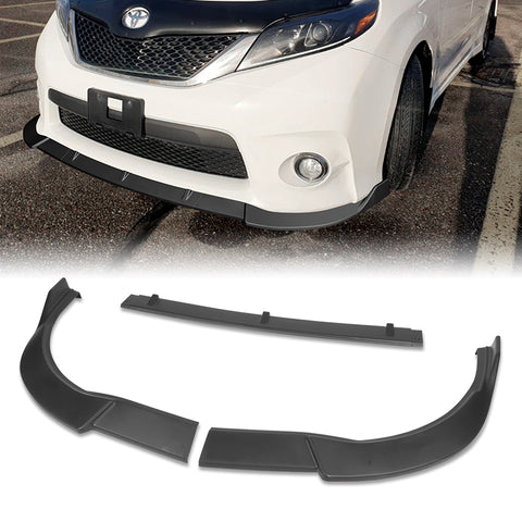 For 2011-2017 Toyota Sienna SE MP-Style Unpainted Matte Black Color Front Bumper Splitter Spoiler Lip 3 Pcs