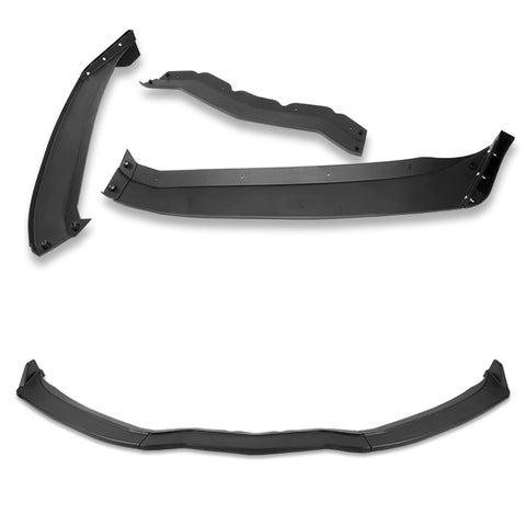 For 2014-2019 Chevrolet Corvette C7 ST-Style Matt Black Front Bumper Spoiler Lip 3pcs + For 2014-2019 Corvette C7 Black Side Window Louvers Scoop Sunshade Cover Vent