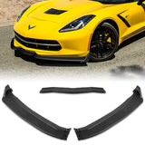 For 2014-2019 Chevrolet Corvette C7 ST-Style Matt Black Front Bumper Spoiler Lip 3pcs + For 2014-2019 Corvette C7 Black Side Window Louvers Scoop Sunshade Cover Vent