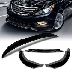 For 2011-2014 Hyundai Sonata STP-Style Painted Black Front Bumper Spoiler Lip  3pcs + For 2011-2014 Hyundai Sonata W-Power Pearl Black V-Style Trunk Lid Spoiler Wing