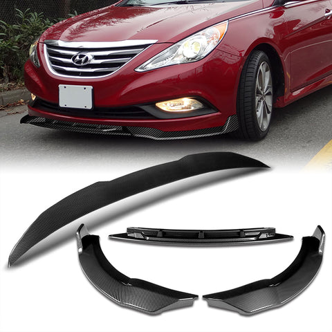For 2011-2014 Hyundai Sonata STP-Style Carbon Look Front Bumper Body Spoiler Lip 3pcs + For 2011-2014 Hyundai Sonata W-Power Carbon Painted V-Style Trunk Spoiler Wing