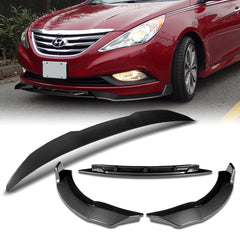 For 2011-2014 Hyundai Sonata STP-Style Carbon Look Front Bumper Body Spoiler Lip 3pcs + For 2011-2014 Hyundai Sonata W-Power Carbon Painted V-Style Trunk Spoiler Wing