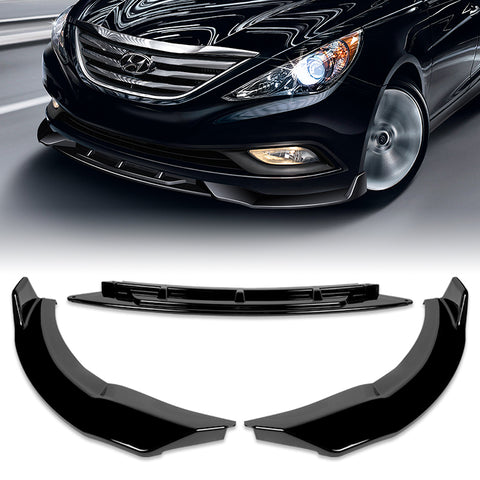 For 2011-2014 Hyundai Sonata STP-Style Painted Black Front Bumper Spoiler Lip  3pcs + For 2011-2014 Hyundai Sonata W-Power Pearl Black V-Style Trunk Lid Spoiler Wing