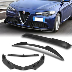 For 2017-2021 Alfa Romeo Giulia Matt Black Front Bumper Body Kit Spoiler Lip 3pcs + For 2017-2023 Alfa Romeo Giulia W-Power Primer Black V-Style Trunk Spoiler Wing + For 2017-2023 Alfa Romeo Giulia W-Power ABS Black Rear Roof Visor Spoiler Wing