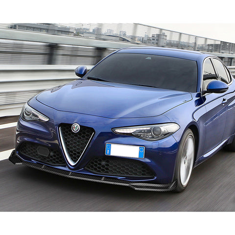 For 2017-2021 Alfa Romeo Giulia Carbon Look Front Bumper Body Kit Spoiler Lip 3pcs + For 2017-2023 Alfa Romeo Giulia W-Power Carbon Look V-Style Trunk Spoiler Wing + For 2017-2023 Alfa Romeo Giulia W-Power Carbon Look Rear Roof Visor Spoiler Wing